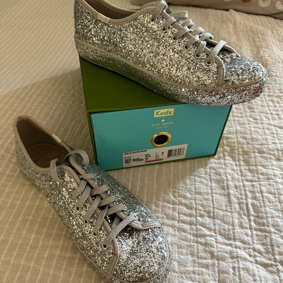 Kate Spade X Keds All Over Glitter Sneakers, Silver Rare - Excellent!! - Picture 2 of 10